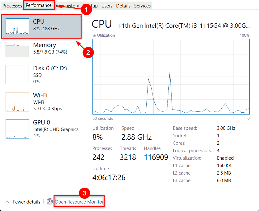 怎么检查Win11中哪些进程占用更多CPU？